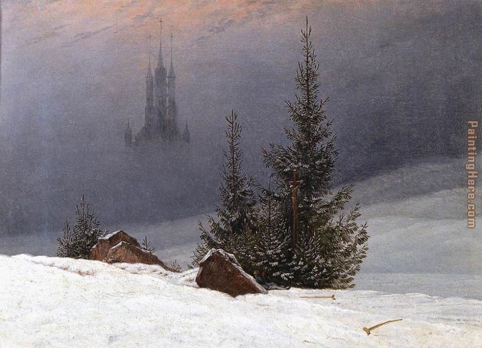 Winter Landscape with Church painting - Caspar David Friedrich Winter Landscape with Church art painting